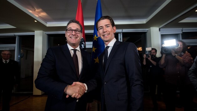 Sind nun fix Koalitionspartner: Sebastian Kurz und Heinz Christian Strache (Bild: EPA)