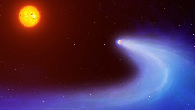 Künstlerische Darstellung des Exoplaneten GJ436b und seines Sterns (Bild: University of Warwick/Mark Garlick)