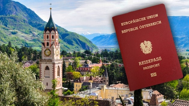 Der österreichische Pass für eine 105-jährige Südtirolerin rückt in weite Ferne. (Bild: Karl Schöndorfer, wikipedia.org, krone.at-Grafik)