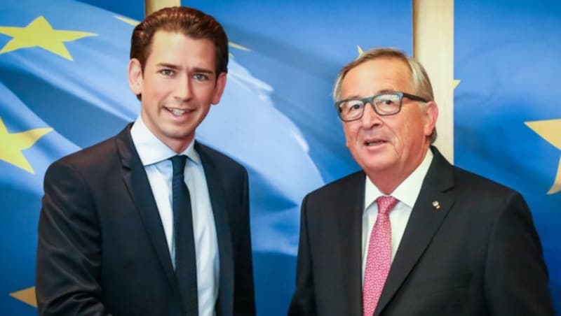 Bundeskanzler Sebastian Kurz bei EU-Kommissionspräsident Jean-Claude Juncker (Bild: AFP)