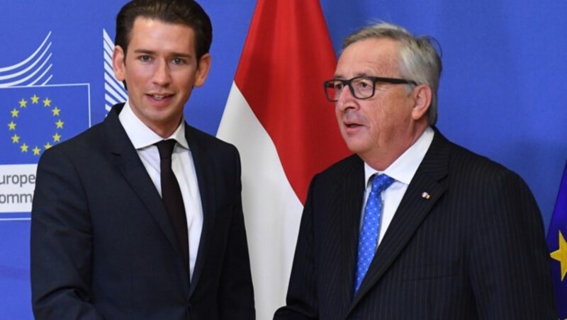 Sebastian Kurz und Jean-Claude Juncker 2017 in Brüssel (Bild: AFP)