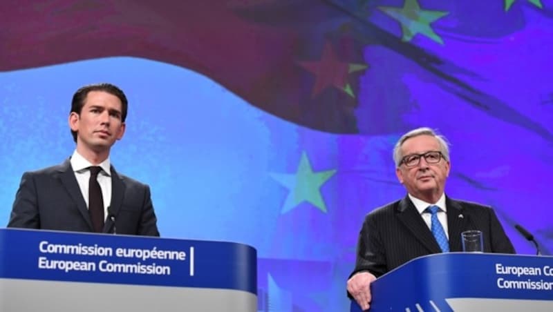 Sebastian Kurz, Jean-Claude Juncker (Bild: AFP)