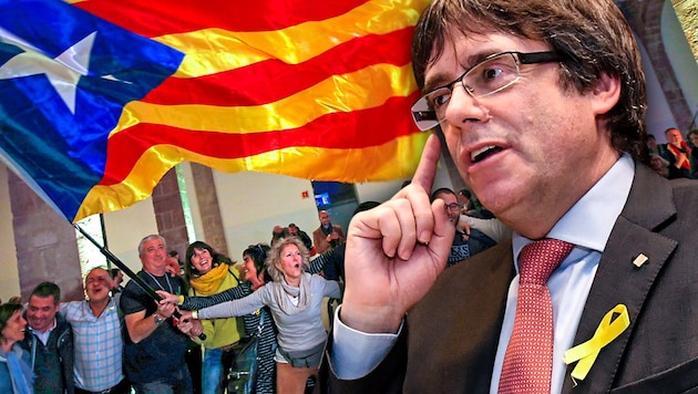 Carles Puigdemont (Bild: AP, krone.at-Grafik)