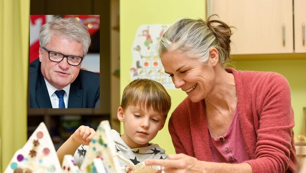 Der Linzer Stadtchef Klaus Luger (kleines Bild) "bastelt" an einer günstigeren Kindergarten-Gebühr. (Bild: Wenzel/Einöder)