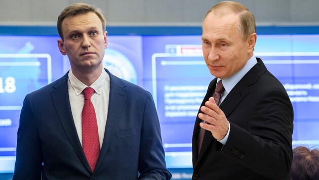 Mit Alexej Nawalny und Wladimir Putin konkurrieren zwei erbitterte Widersacher um den Friedensnobelpreis 2021. (Bild: AP/AP, AFP)