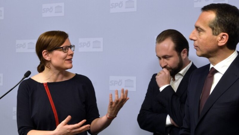 SPÖ-Chef Christian Kern, Bundesgeschäftsführer Max Lercher und dessen Stellvertreterin Andrea Brunner (v.r.) (Bild: APA/HERBERT PFARRHOFER)