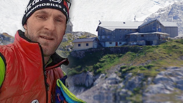 Hüttenwirt Christoph Mitterer (38) wurde zum Lebensretter. (Bild: "Krone", Simonyhütte, krone.at-Grafik)