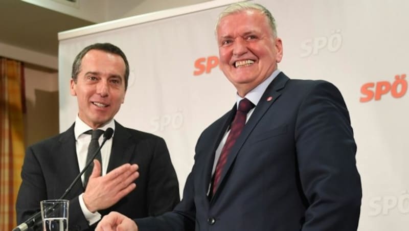 Kern und SPÖ-NÖ-Chef Franz Schnabl (Bild: APA/HELMUT FOHRINGER)