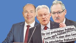Landesrat Hiegelsberger, Alt-LH Pühringer, Präsident Sig (alle ÖVP) am Prüfstand. (Bild: Christian Kitzmüller)