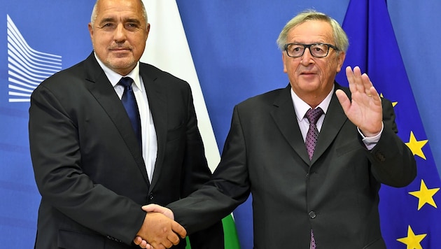 Bulgariens Premier Borissow und EU-Kommissionspräsident Juncker (Bild: APA/AFP/EMMANUEL DUNAND)