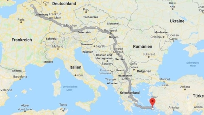 Quer durch Europa: In nur wenigen Tagen reisten die Terroristen als Flüchtlinge vom türkischen Izmir über die griechische Insel Leros bis nach Brüssel. (Bild: maps.google.com)