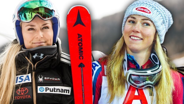 Lindsey Vonn (li.) oder Mikaela Shiffrin - wer ist die beste Ski-Dame aller Zeiten? (Bild: GEPA, krone.at-Grafik)