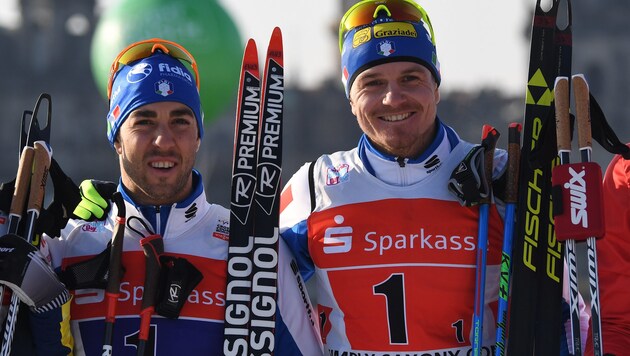 Federico Pellegrino und Dietmar Nöckler vom siegreichen italienischen Team (Bild: APA/dpa-Zentralbild/Hendrik Schmidt)