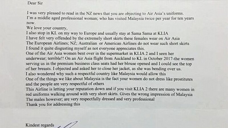 Der Brief wurde an den malaysischen Senator Hanafi Mamat gerichtet. (Bild: Air Asia )