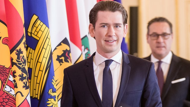 Bundeskanzler Sebastian Kurz, im Hintergrund Vizekanzler Heinz-Christian Strache (Bild: APA/GEORG HOCHMUTH)