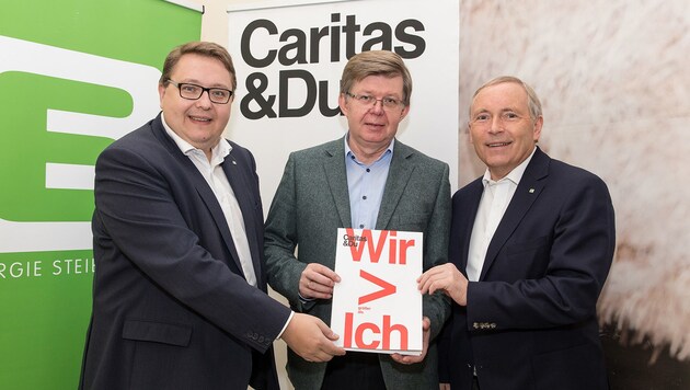 Von links: Martin Graf (Vorstandsdirektor Energie Steiermark), Caritasdirektor Herbert Beiglböck und Christian Purrer (Vorstandssprecher Energie Steiermark) (Bild: Energie Steiermark)