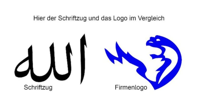 Die Polizei veröffentliche ein Bild zu den Vorwürfen, das Logo ähnle dem arabischen Schriftzug. (Bild: Polizei Gelsenkirchen)