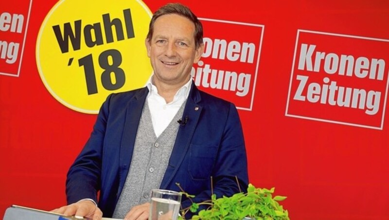 Christian Benger (ÖVP) bei den letzten Vorbereitungen auf die Frageaktion. (Bild: Evelyn HronekKamerawerk)