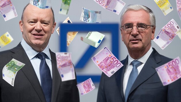 John Cryan, Vorstandsvorsitzender der Deutschen Bank und Aufsichtsratschef Paul Achleitner (Bild: APA/dpa/Boris Roessler, stock.adobe.com, krone.at-Grafik)