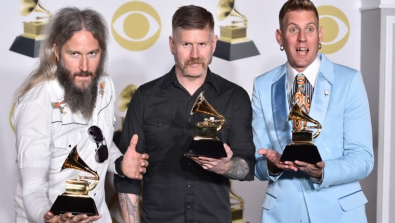 Troy Sanders, Bill Kelliher und Brann Dailor von Mastodon erhielten den Best Metal Performance Award für "Sultan's Curse" (Bild: AP)