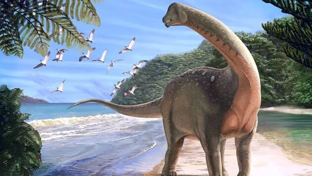 Künstlerische Illustration: So könnte Mansourasaurus shahinae ausgesehen haben (Bild: Andrew McAfee, Carnegie Museum of Natural History)