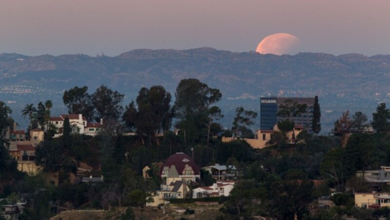 Der Super-Blaue-Blutmond hinter den Hollywood-Hügeln in Los Angeles (Bild: AP)