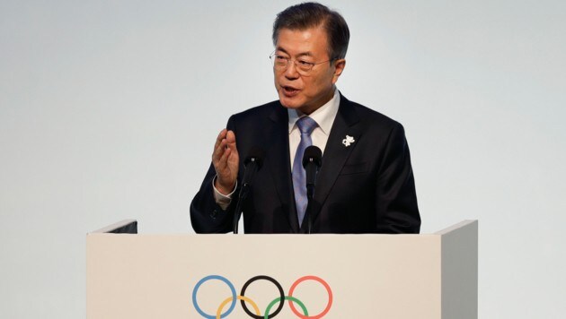 Südkoreas Präsident Moon Jae In bei einem Zusammentreffen des IOC im Vorfeld der Olympischen Spiele (Bild: ASSOCIATED PRESS)