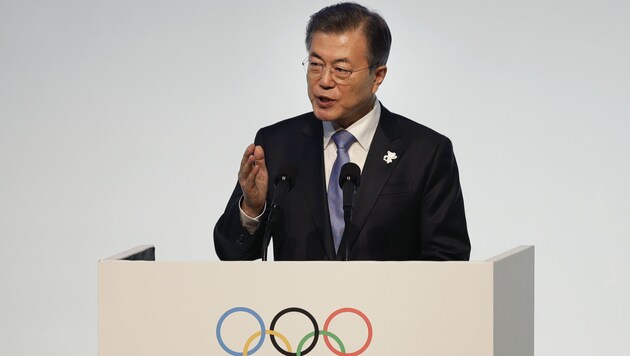 Südkoreas Präsident Moon Jae In bei einem Zusammentreffen des IOC im Vorfeld der Olympischen Spiele (Bild: ASSOCIATED PRESS)