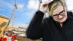 Gesundheitsstadträtin Sandra Frauenberger vor der Baustelle des Wiener Krankenhauses Nord (Bild: Martin A. Jöchl, APA/Hans Klaus Techt, krone.at-Grafik (Montage))