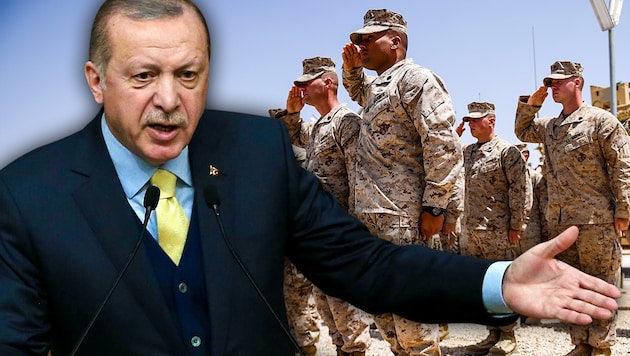 Der türkische Staatschef Recep Tayyip Erdogan will den USA nötigenfalls zeigen, was eine "osmanische Ohrfeige" ist. (Bild: AFP, krone.at-Grafik)