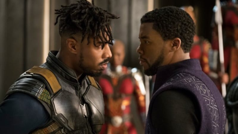 Erik Killmonger (Michael B. Jordan) und T'Challa/Black Panther (Chadwick Boseman) auf Konfrontationskurs. (Bild: Disney)