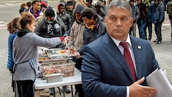 Ungarns Regierungschef Viktor Orban will die Arbeit von Flüchtlingshelfern stark einschränken. (Bild: AFP, EPA, krone.at-Grafik)