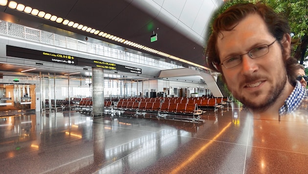 Am Flughafen Heathrow verliert sich die Spur des 38-Jährigen. (Bild: stock.adobw.com, "Krone", krone.at-Grafik)