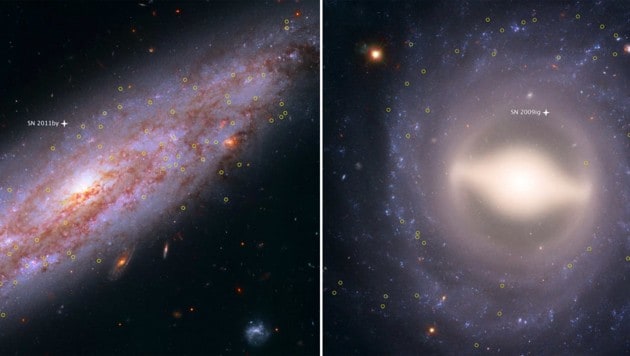 Zwei der von den Forschern untersuchten Galaxien: NGC 3972 (links) und NGC 1015 (rechts) (Bild: A. Riess (STScl/JHU)/NASA/ESA)