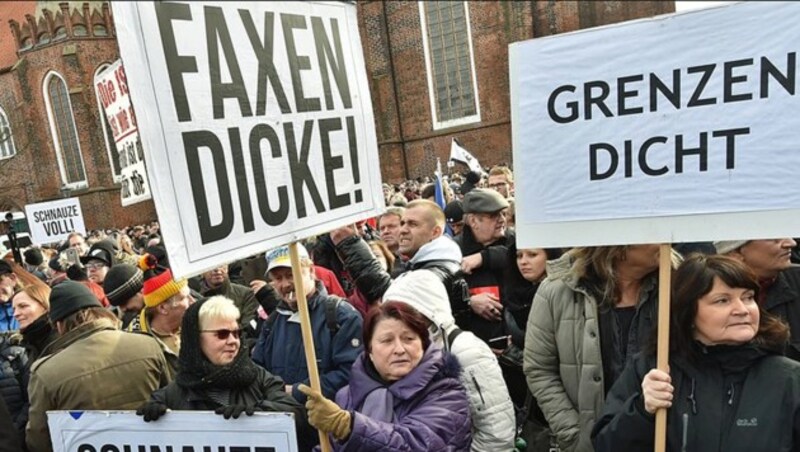 AfD-Demonstration in Cottbus (Bild: dpa/Bernd Settnik)