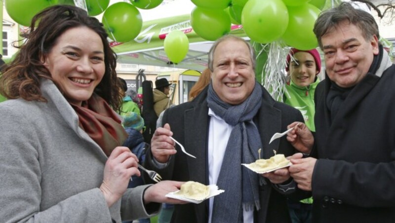 Ingrid Felipe, Rolf Holub und Werner Kogler (Bild: APA/GERT EGGENBERGER)