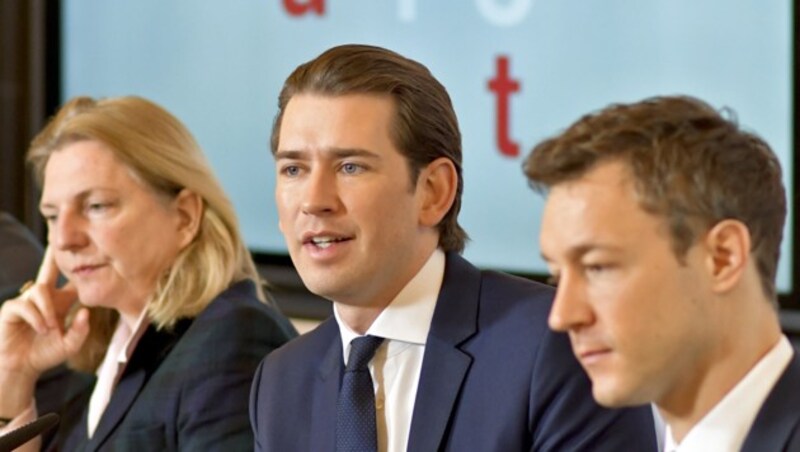 Das mit dem EU-Vorsitz befasste Regierungstrio Kneissl, Kurz und Blümel (Bild: APA/HERBERT NEUBAUER)