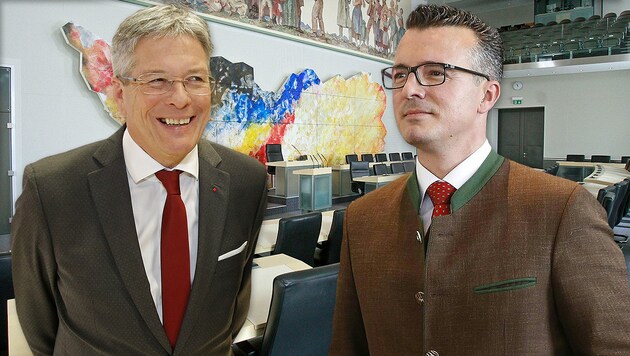 SPÖ-Landeshauptmann Peter Kaiser und Kärntens FPÖ-Chef Gernot Darmann (Bild: APA/GERT EGGENBERGER, krone.at-Grafik)