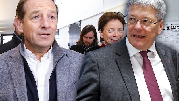ÖVP-Kärnten-Chef Christian Benger (li.) und SPÖ-Landesparteichef Peter Kaiser (Bild: APA/GERT EGGENBERGER, krone.at-Grafik)