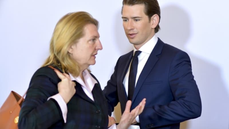 Bundeskanzler Sebastian Kurz (ÖVP) und Außenministerin Karin Kneissl (FPÖ) (Bild: APA/Herbert Neubauer)