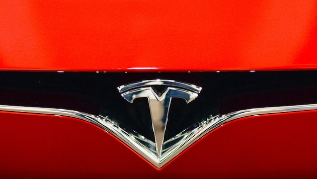 Das Logo der Marke Tesla, aufgenommen an einer Elektrolimousine Model S (Bild: APA/dpa-Zentralbild/Jens Kalaene)