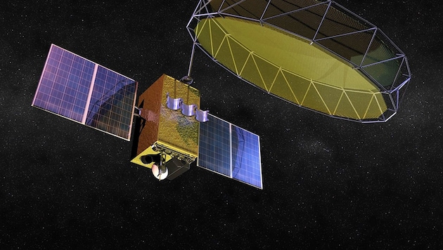 Künstlerische Illustration des Satelliten GSAT-6A (Bild: ISRO)