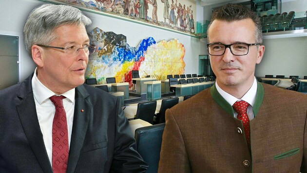 SPÖ-Landeshauptmann Peter Kaiser und Kärntens FPÖ-Chef Gernot Darmann (Bild: APA/BARBARA GINDL, APA/GERT EGGENBERGER, krone.at-Grafik)