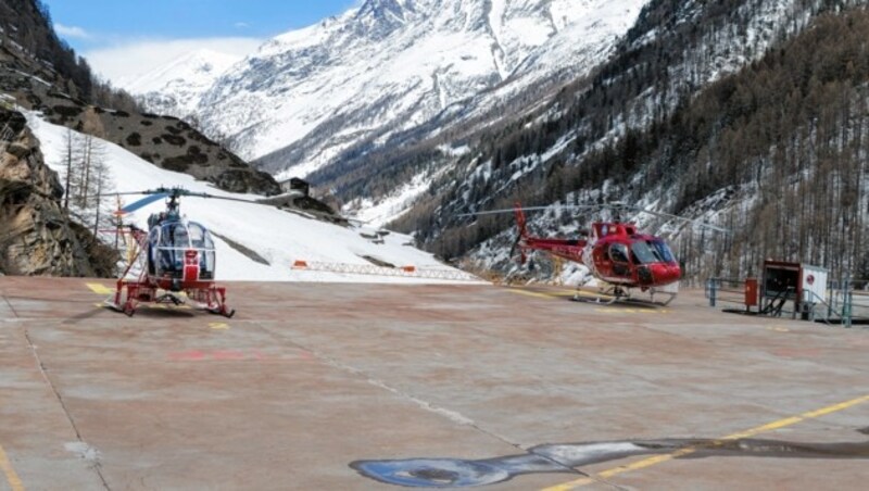 Der Heliport der Air Zermatt. Die Suche nach Karl-Erivan Haub verlief bislang erfolglos. (Bild: EPA)