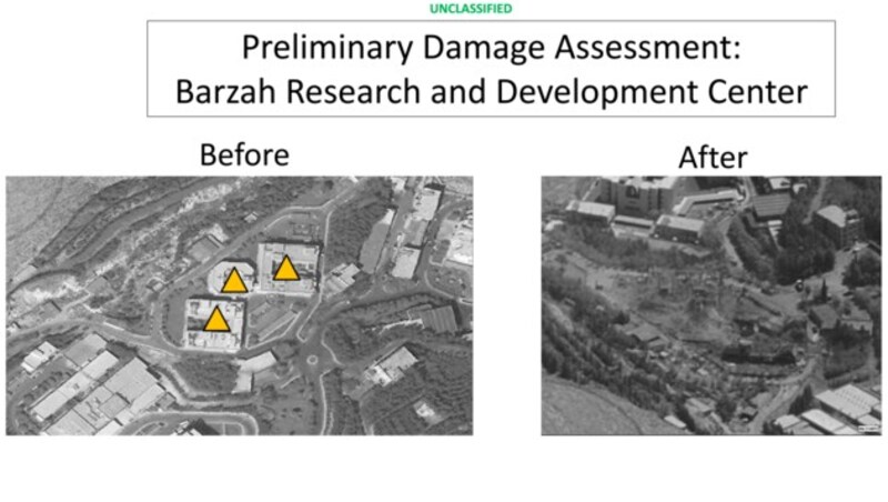 Ein Gebäude der Forschungseinrichtung in Barsah nördlich von Damaskus wurde der syrischen Armeeführung zufolge beschädigt. Diese Bilder zeigen das Zentrum vor bzw. nach den Angriffen. (Bild: AP)