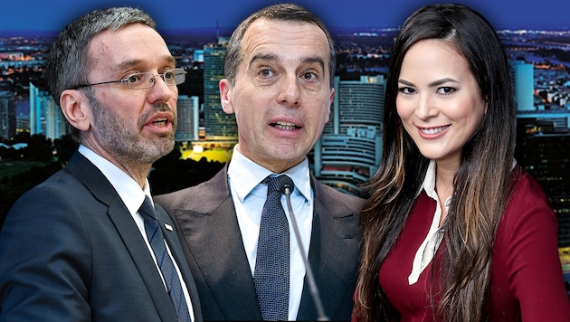 Die ersten Gäste beim #brennpunkt-Talk mit Katia Wagner: Innenminister Herbert Kickl und SPÖ-Chef Christian Kern (Bild: APA/GEORG HOCHMUTH, APA/BARBARA GINDL, krone.at, krone.at-Grafik)