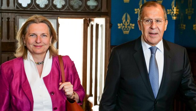 Außenministerin Karin Kneissl und Russlands Außenminister Sergej Lawrow (Bild: APA/BMEIA/ANGELIKA LAUBER)