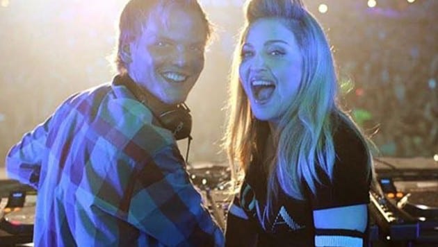 Viele Stars, wie Pop-Ikone Madonna, arbeiteten mit Avicii zusammen. (Bild: twitter.com, krone.at-Grafik)