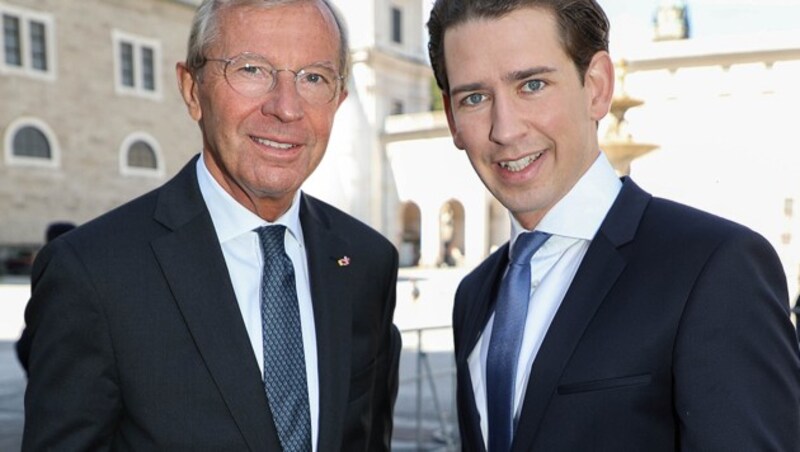 Salzburgs Landeshauptmann Wilfried Haslauer und Ex-Bundeskanzler Sebastian Kurz (Bild: APA/NEUMAYR/MMV, krone.at-Grafik)