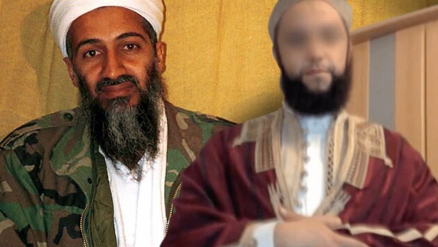 Sami A. (re.) gehörte früher bei Al-Kaida der persönlichen Leibgarde Bin Ladens an. (Bild: AP, youtube.com, krone.at-Grafik)